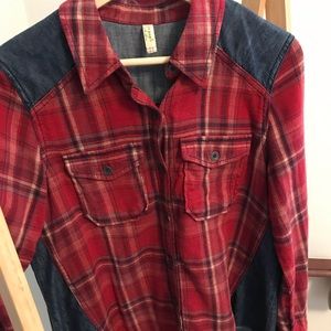 Free People Flannel & Denim Top